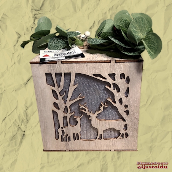 LED Wooden Candle Box with Snowflake & Forest Design | 5″×5″×5″ | Cherry Wood - Picture 5 of 16